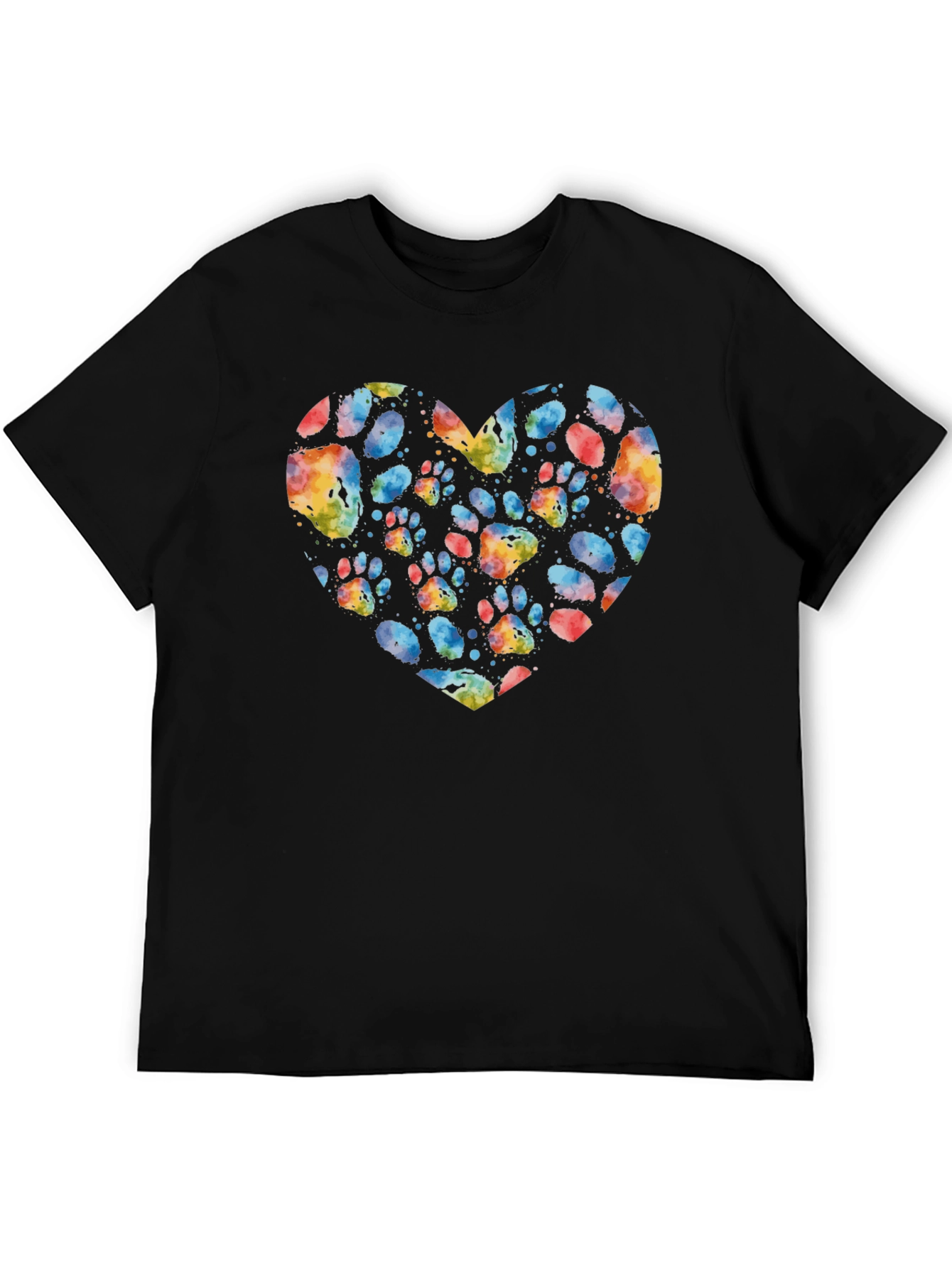 Paw Print Heart Black T-Shirt - Dog Lover Tee