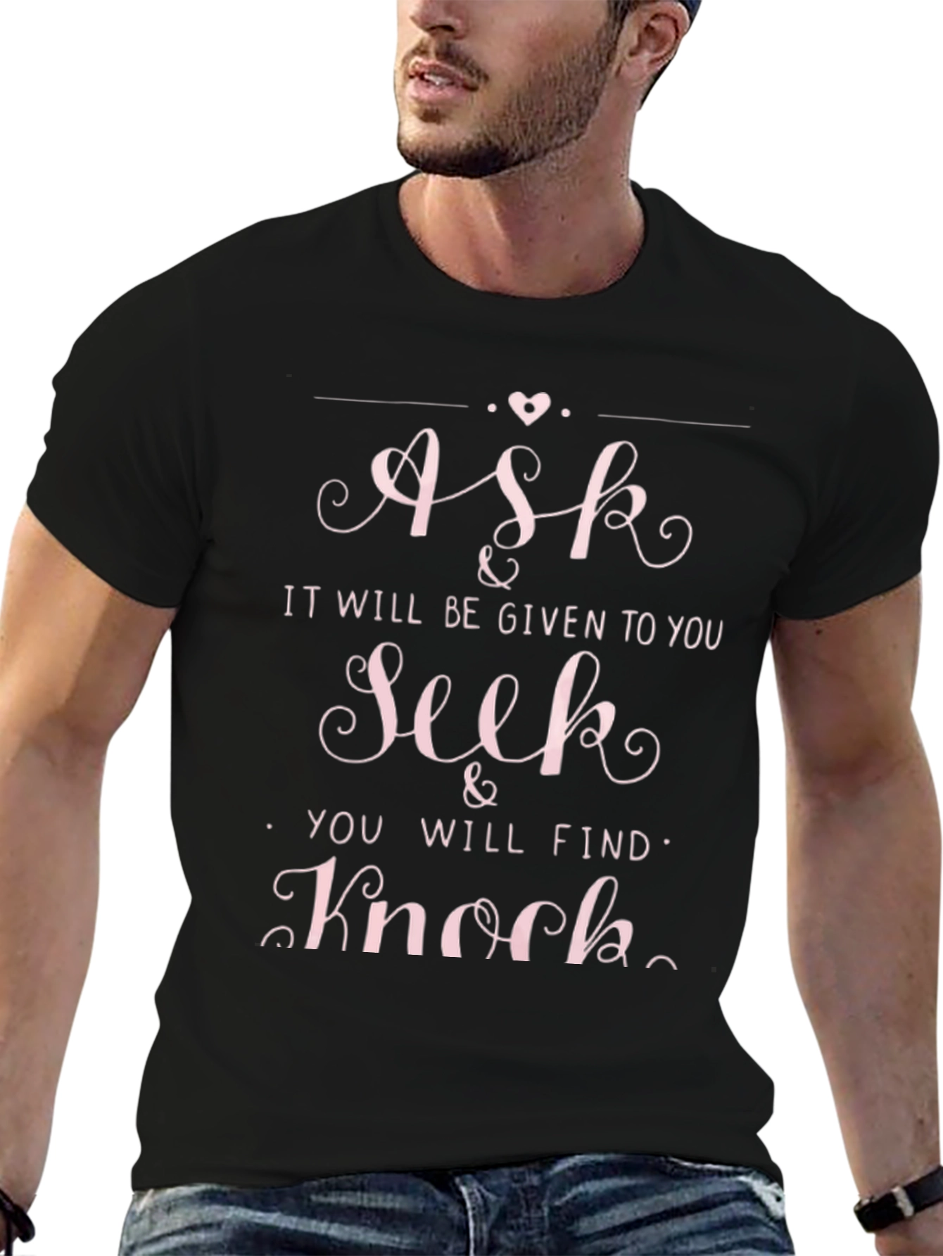 Ask Seek Knock Black Graphic T-Shirt