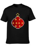 Pixelated Christmas Ornament Graphic Tee - Black