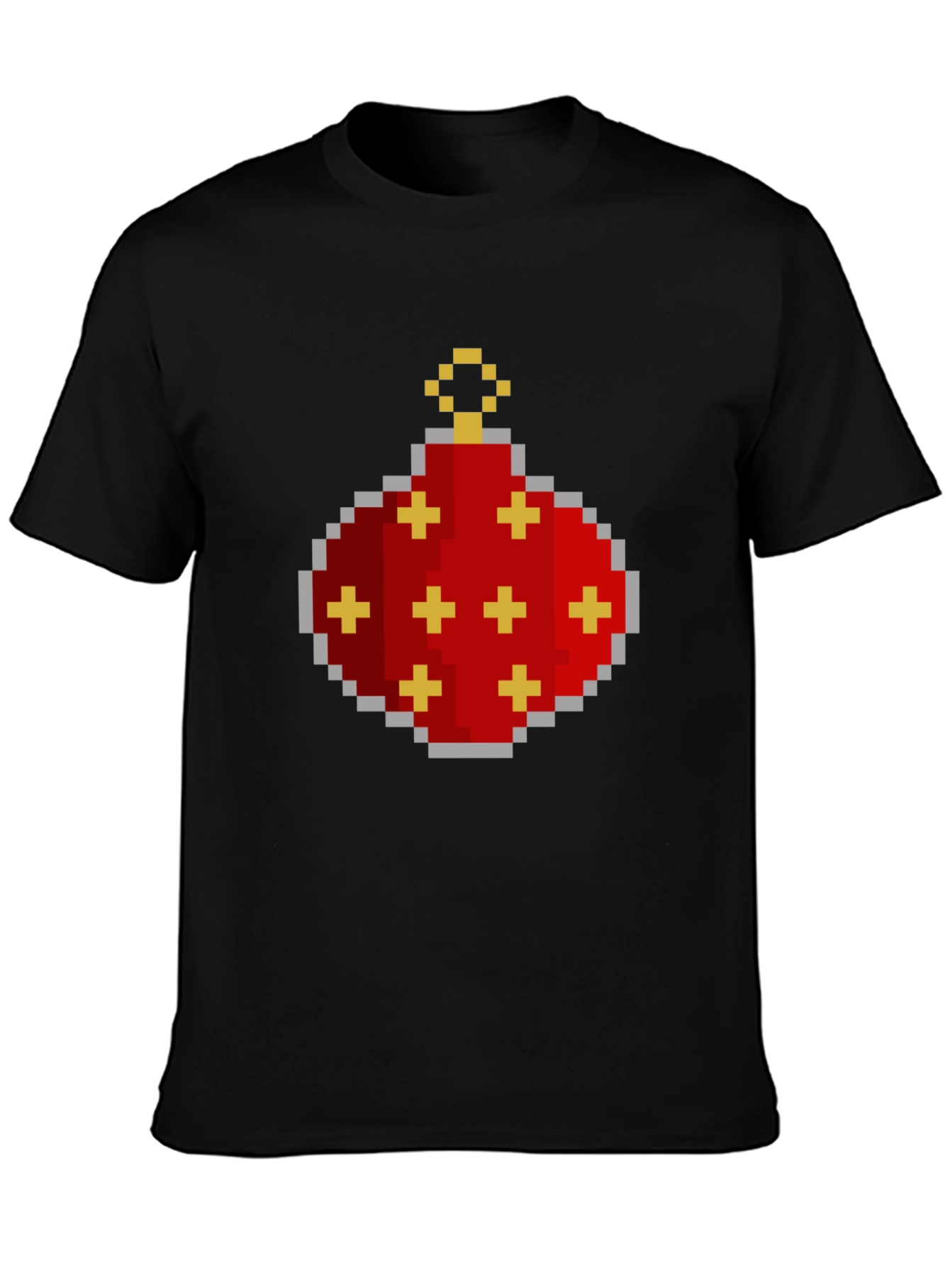 Pixelated Christmas Ornament Graphic Tee - Black