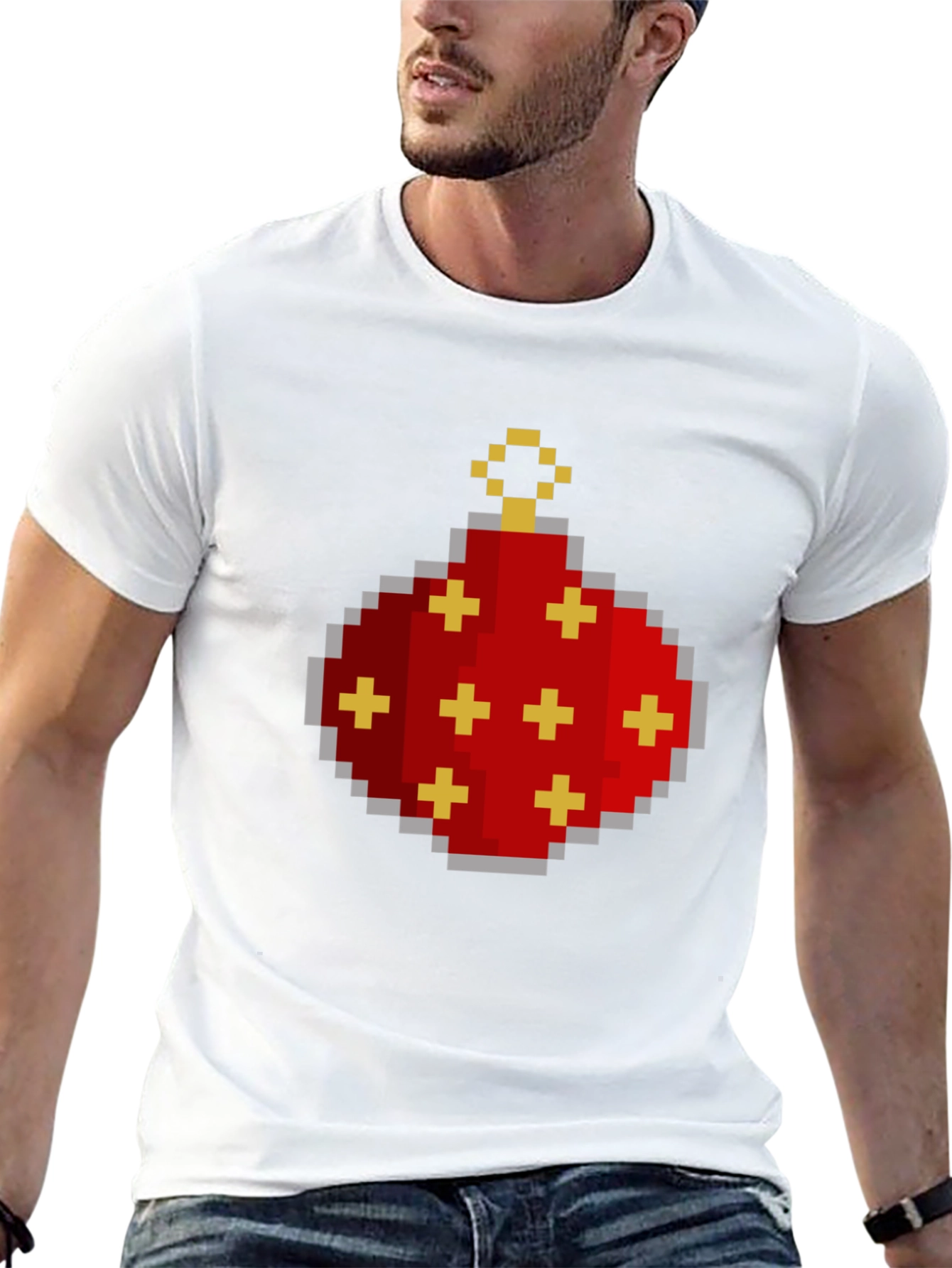 Pixelated Christmas Ornament Graphic Tee - Black