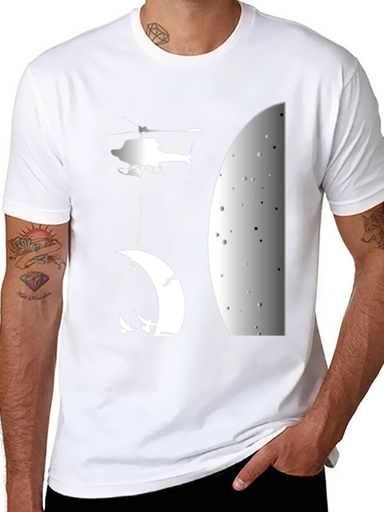 Helicopter Moon T-Shirt - Unique Graphic Tee