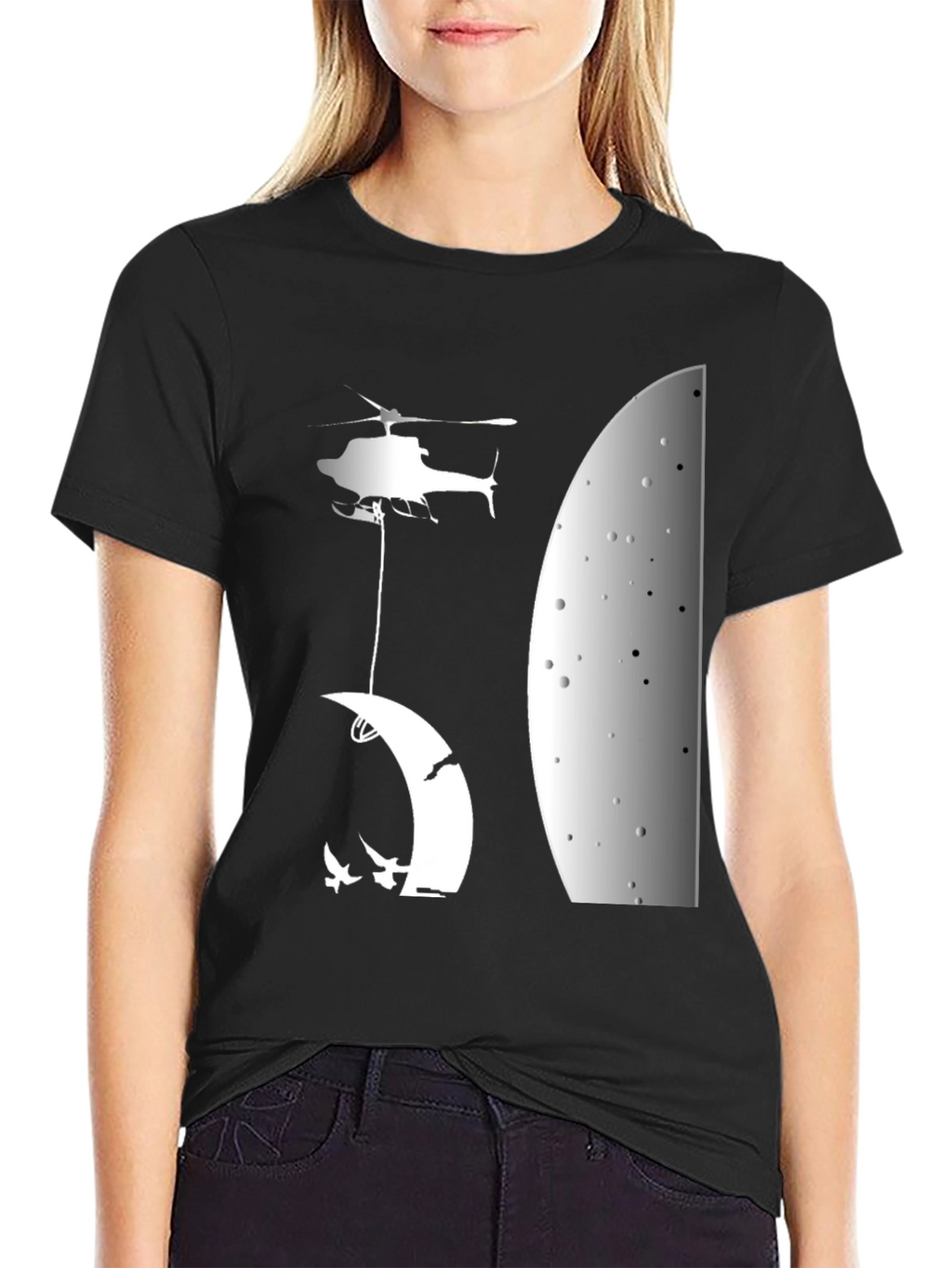 Helicopter Moon T-Shirt - Unique Graphic Tee