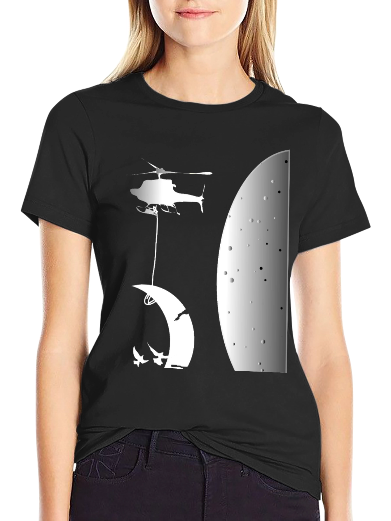 Helicopter Moon T-Shirt - Unique Graphic Tee