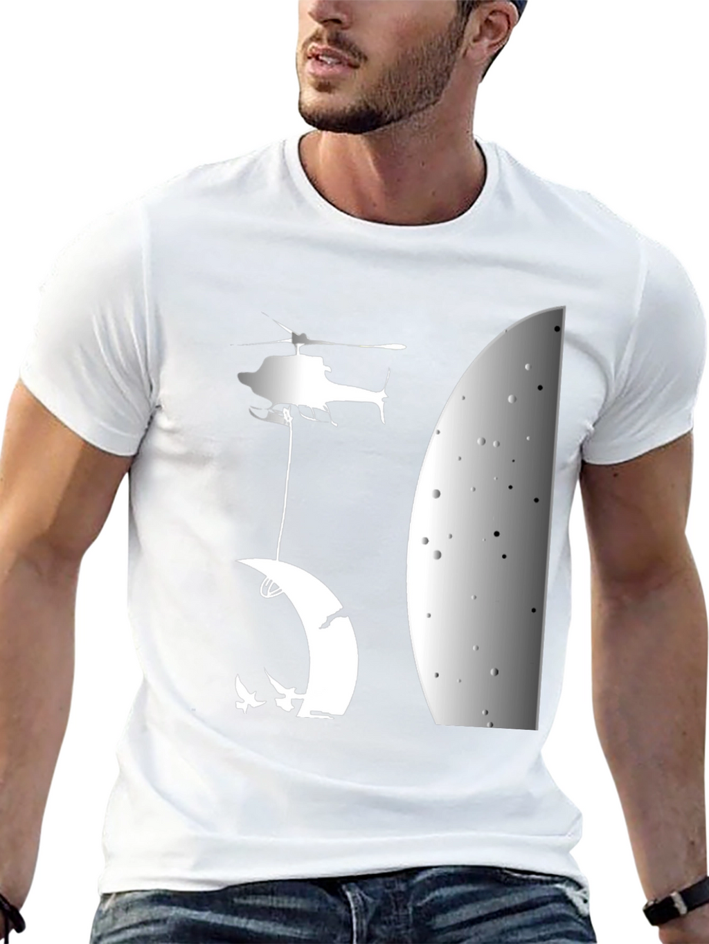Helicopter Moon T-Shirt - Unique Graphic Tee