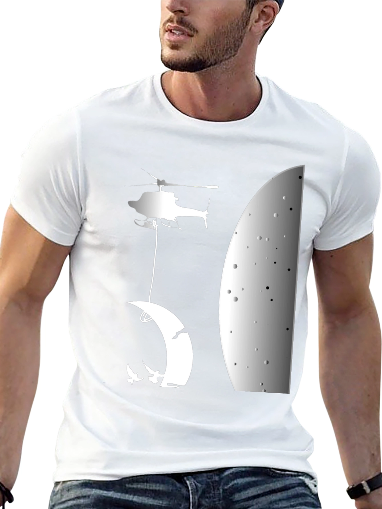 Helicopter Moon T-Shirt - Unique Graphic Tee
