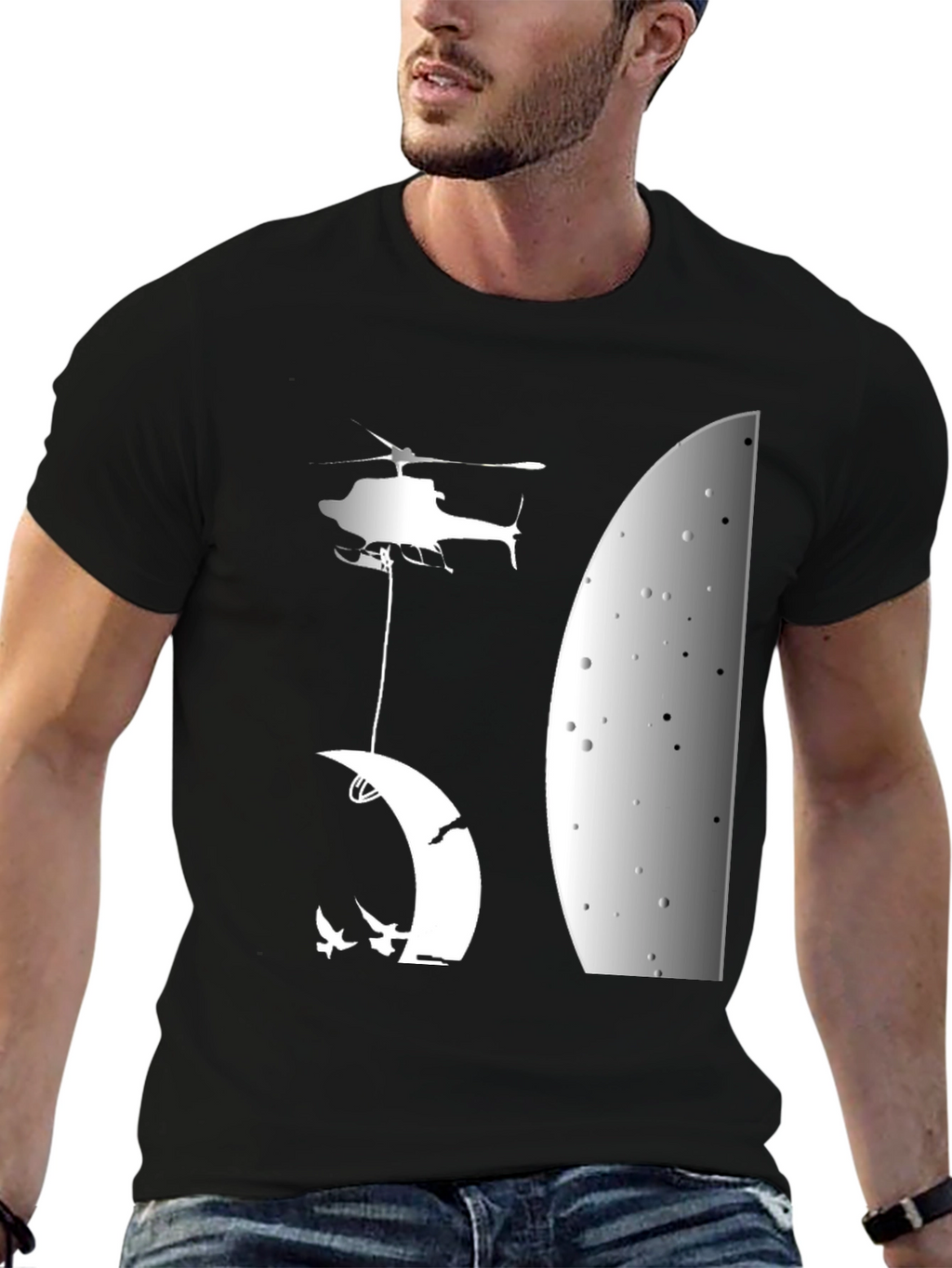 Helicopter Moon T-Shirt - Unique Graphic Tee