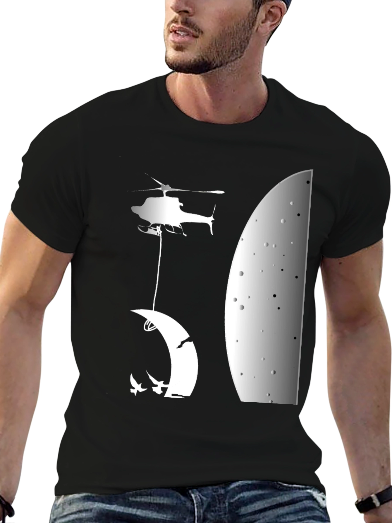 Helicopter Moon T-Shirt - Unique Graphic Tee
