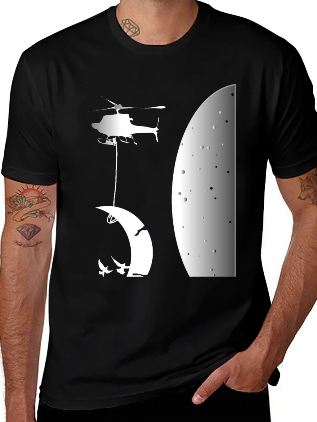 Helicopter Moon T-Shirt - Unique Graphic Tee