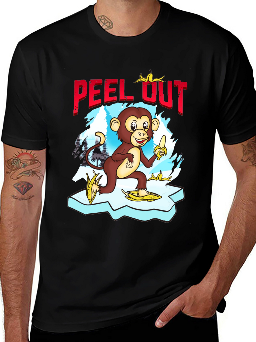 Peel Out Monkey T-Shirt - Funny Cartoon Tee