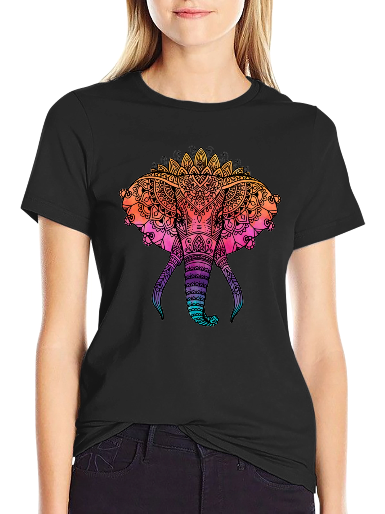 Elephant Mandala Graphic Print Tee