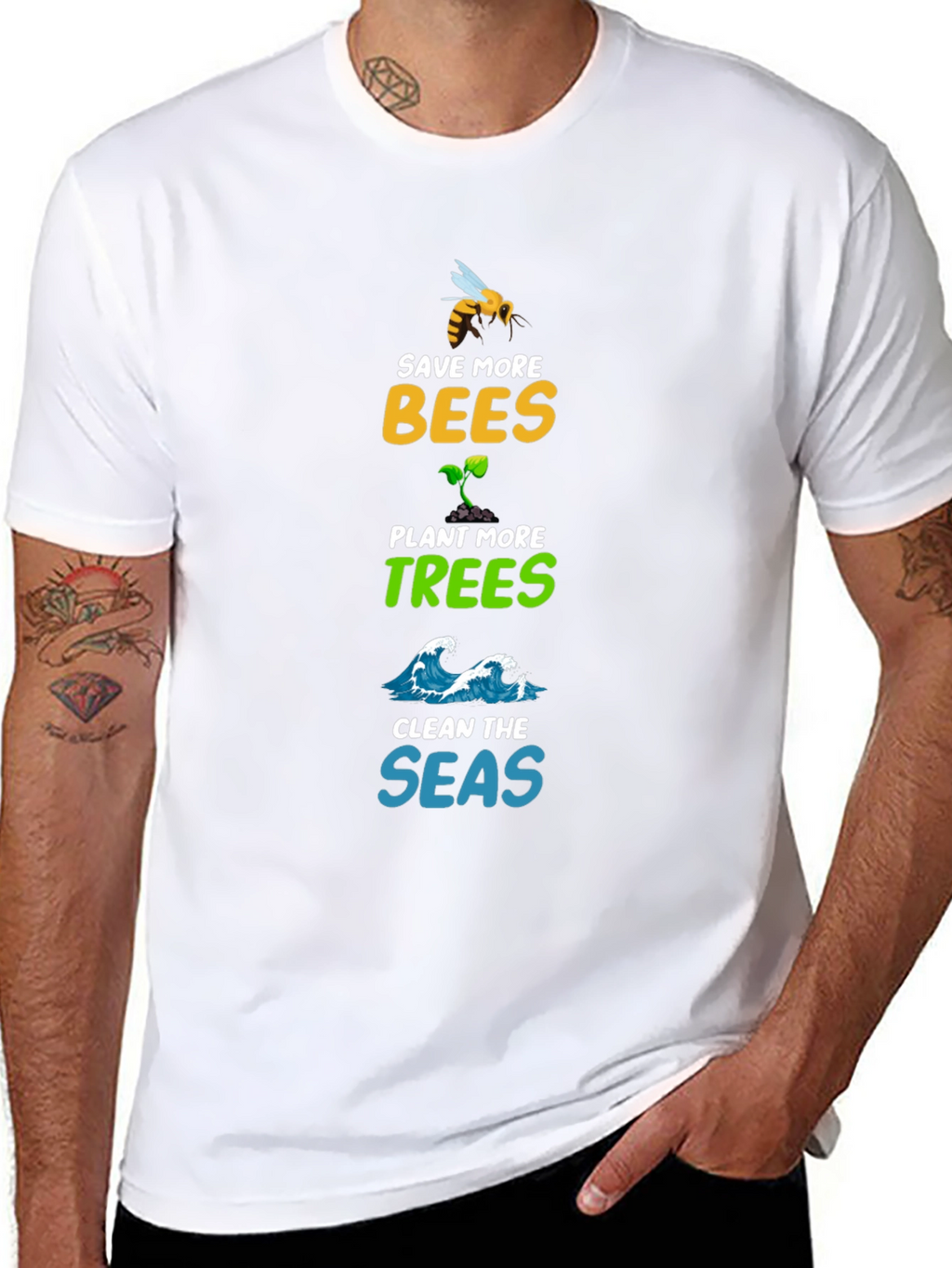 Save Bees Plant Trees Clean Seas Graphic Tee
