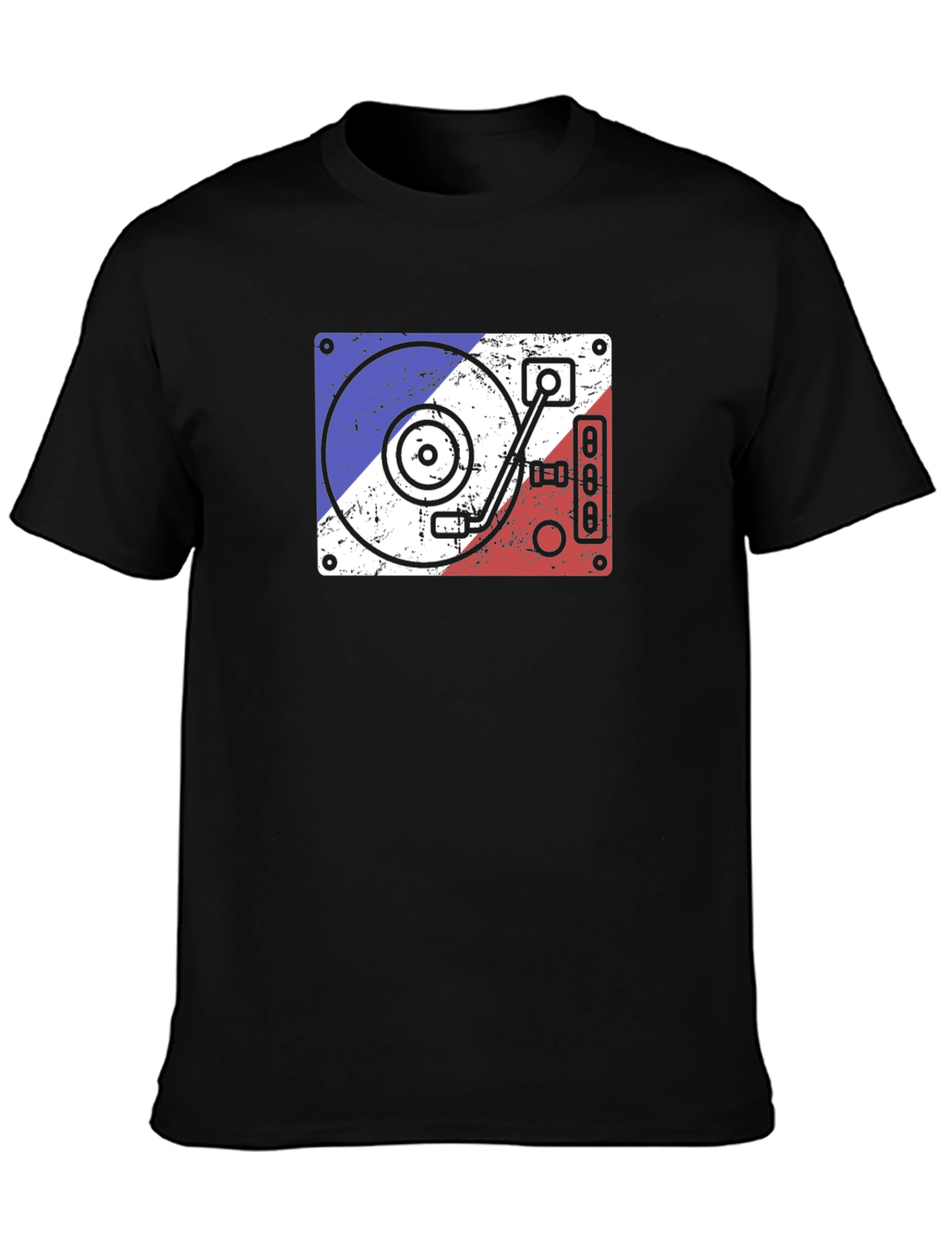 Retro DJ Turntable Graphic Tee - Black Cotton T-Shirt