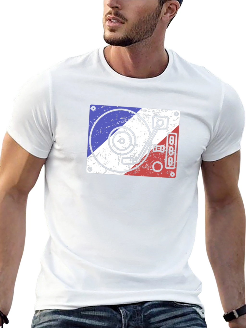 Retro DJ Turntable Graphic Tee - Black Cotton T-Shirt
