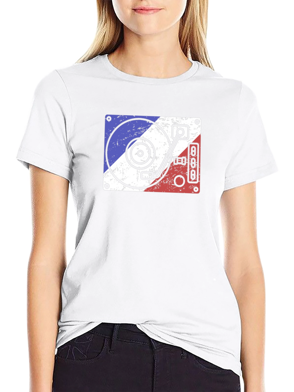 Retro DJ Turntable Graphic Tee - Black Cotton T-Shirt