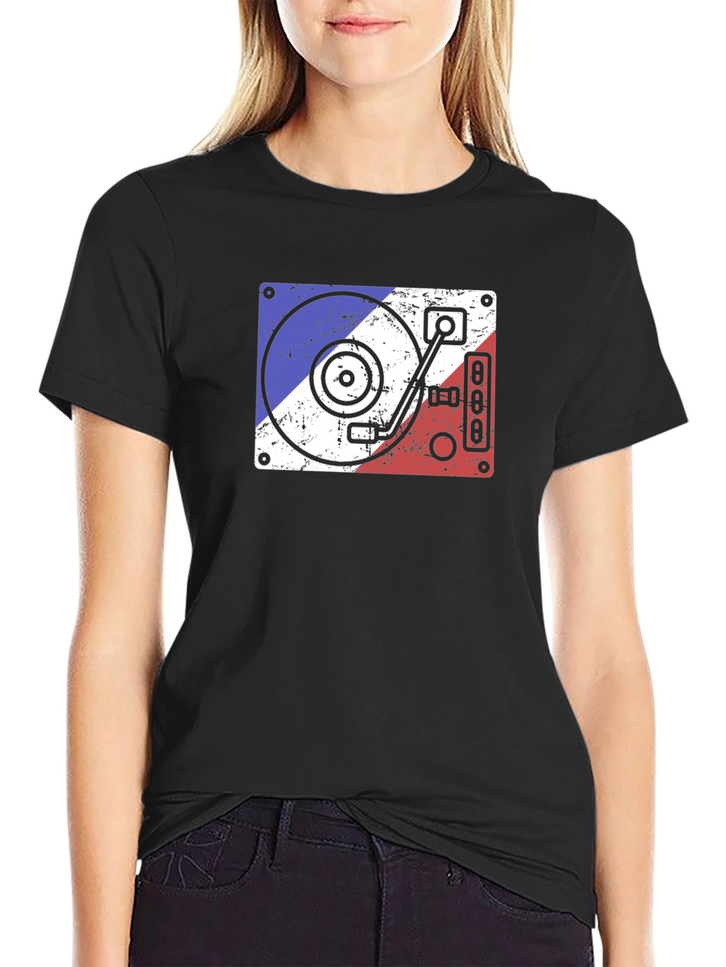 Retro DJ Turntable Graphic Tee - Black Cotton T-Shirt