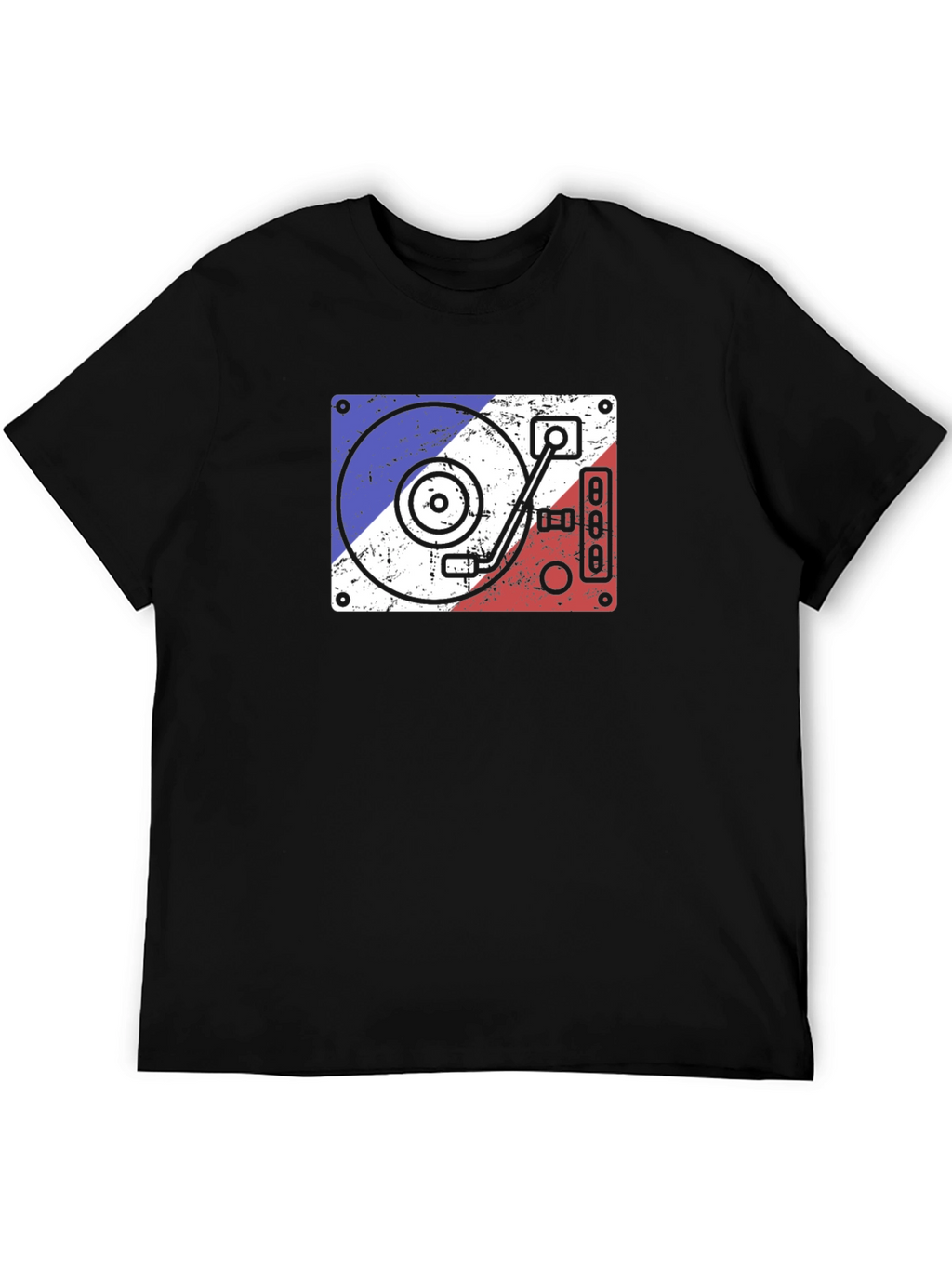 Retro DJ Turntable Graphic Tee - Black Cotton T-Shirt
