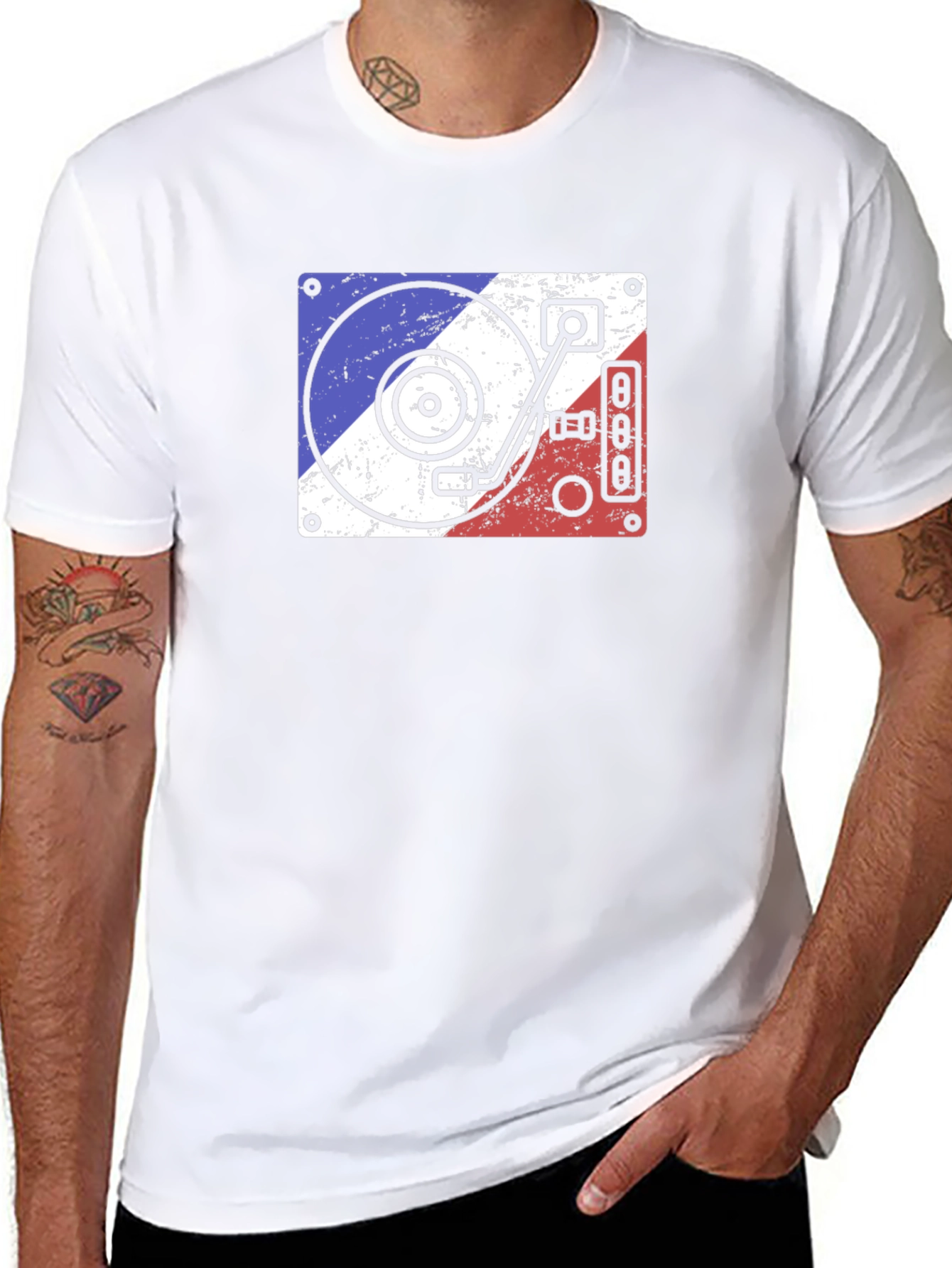 Retro DJ Turntable Graphic Tee - Black Cotton T-Shirt