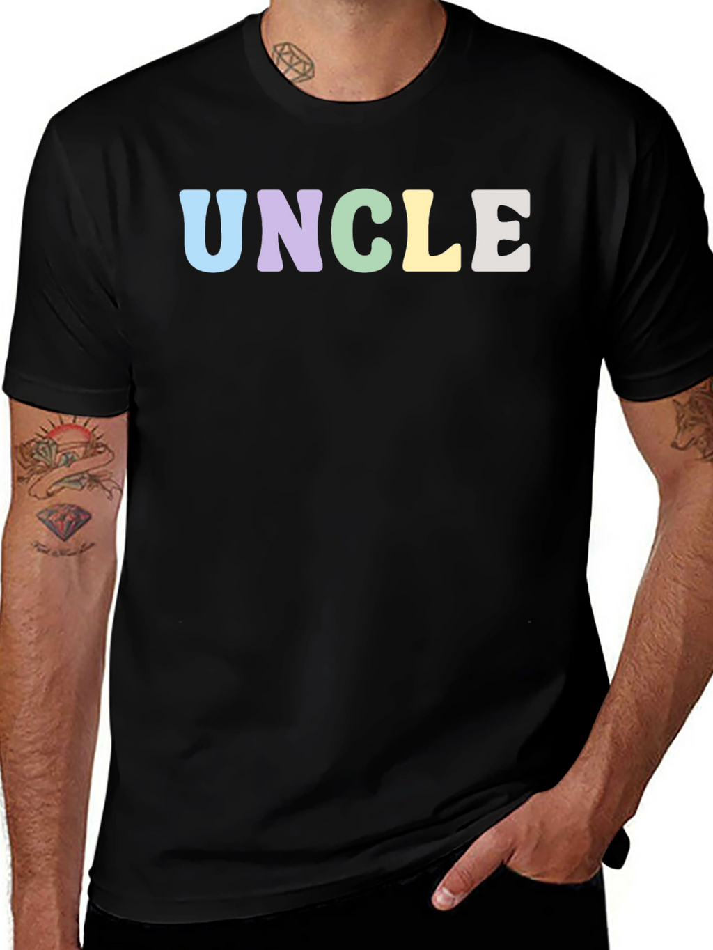 Pastel Uncle T-Shirt - Black Crew Neck