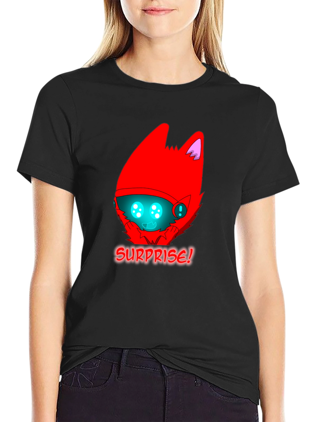 Surprise! Red Protogen Head Black T-Shirt