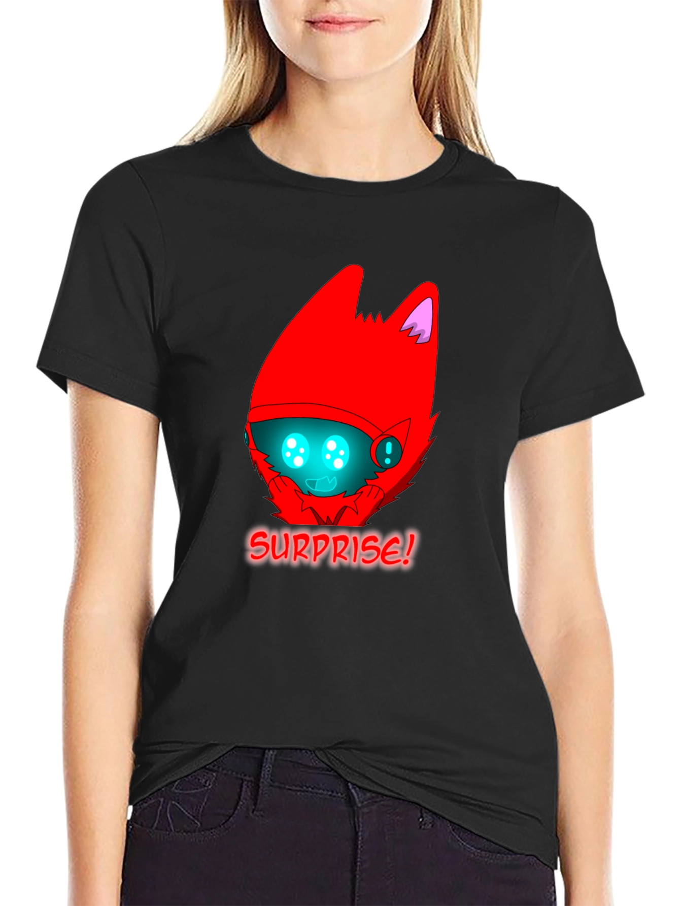 Surprise! Red Protogen Head Black T-Shirt