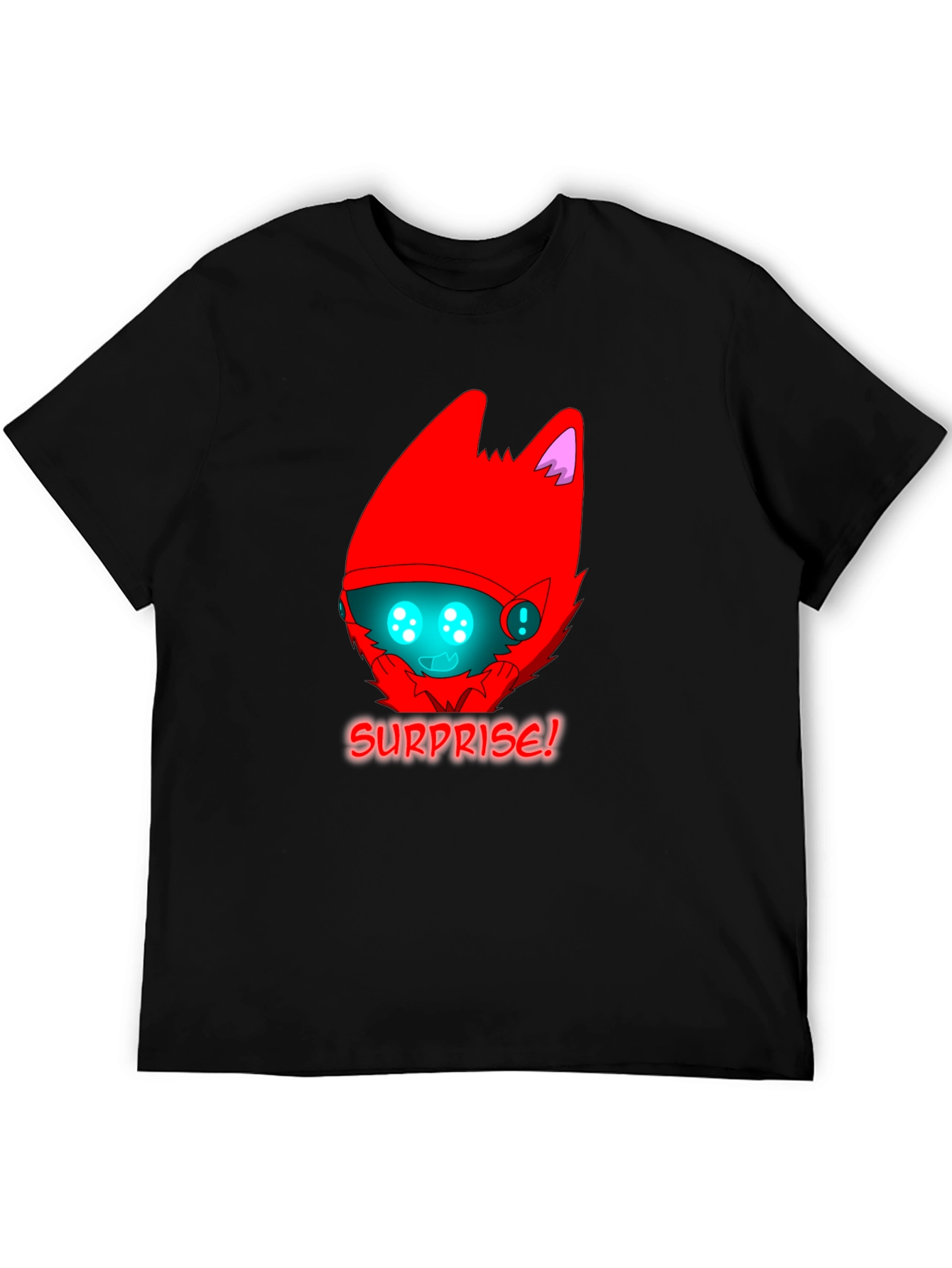 Surprise! Red Protogen Head Black T-Shirt