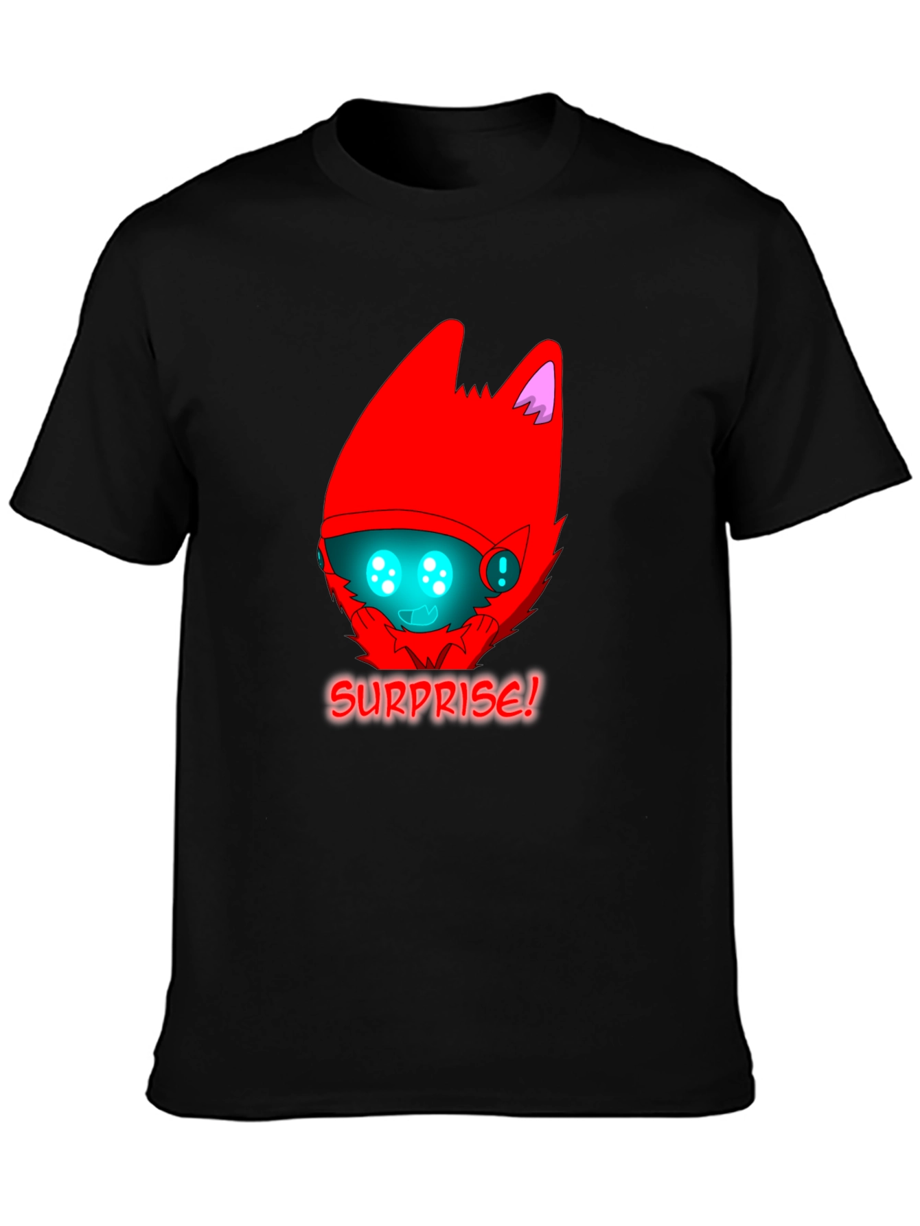 Surprise! Red Protogen Head Black T-Shirt