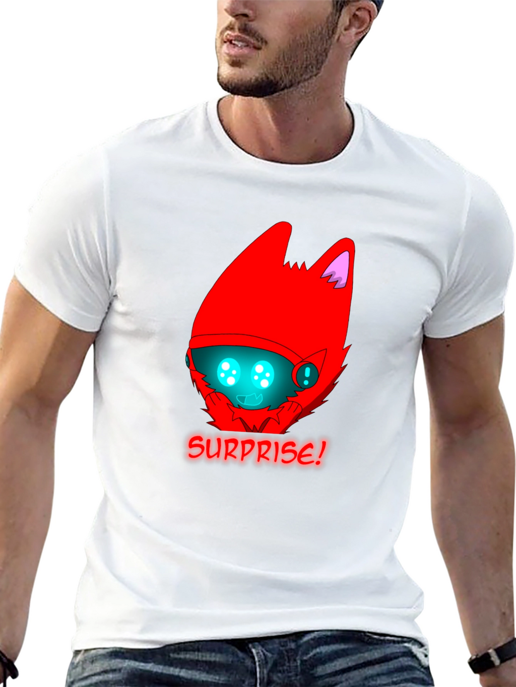 Surprise! Red Protogen Head Black T-Shirt