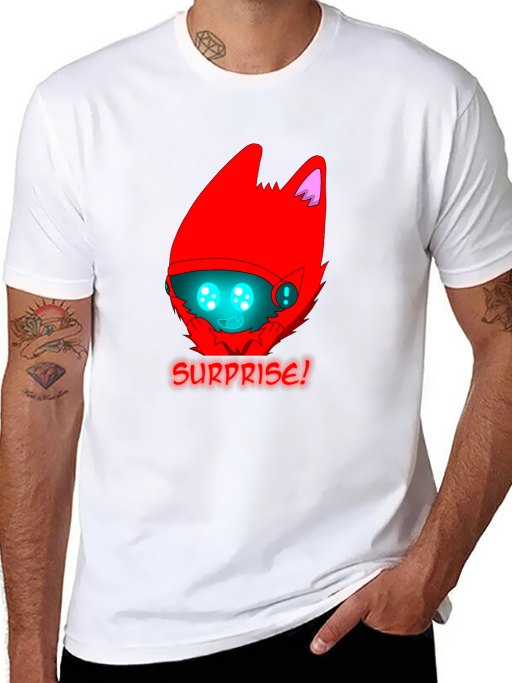 Surprise! Red Protogen Head Black T-Shirt