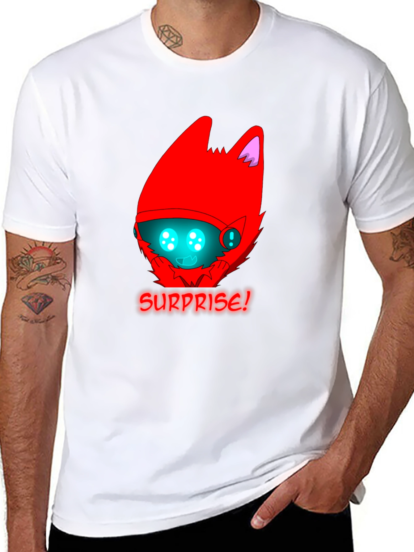 Surprise! Red Protogen Head Black T-Shirt