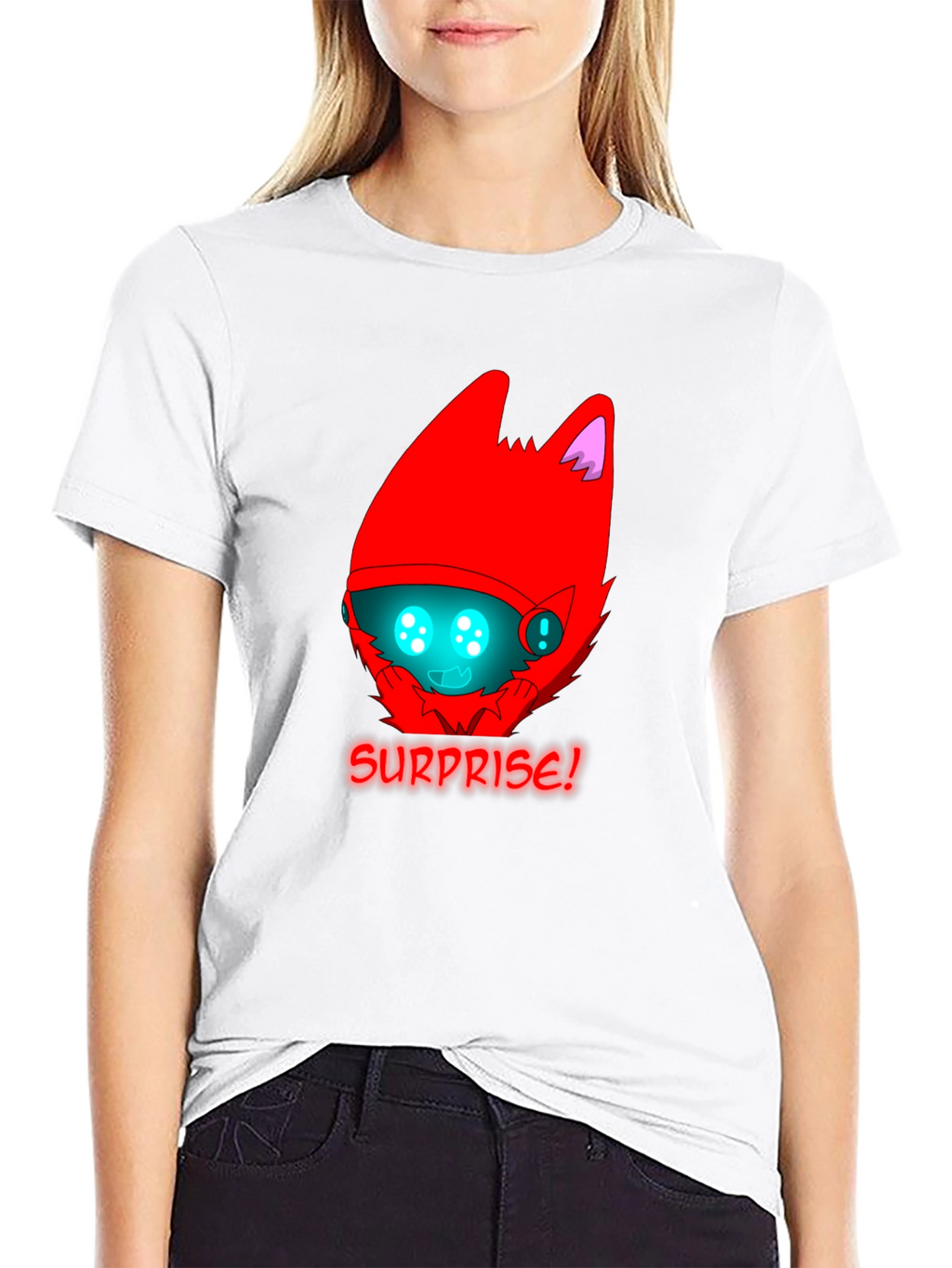 Surprise! Red Protogen Head Black T-Shirt