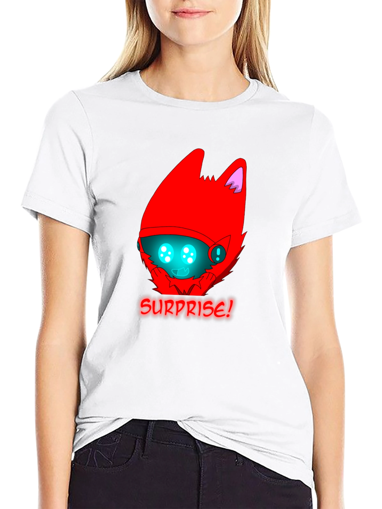 Surprise! Red Protogen Head Black T-Shirt