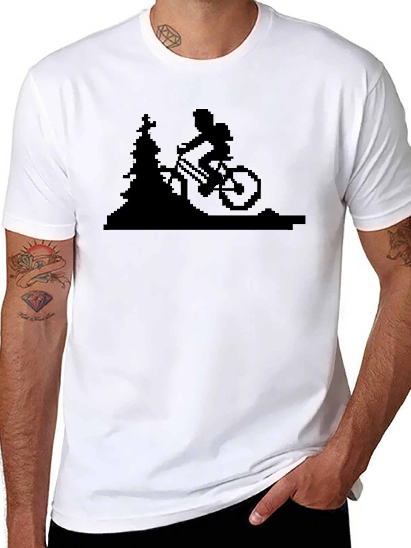 Pixelated Mountain Biker T-Shirt - Black