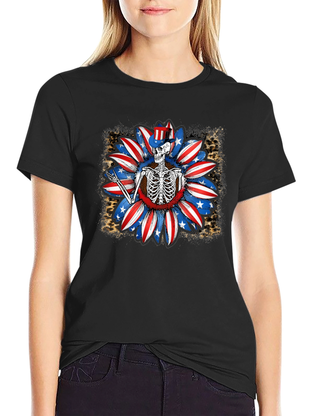 Patriotic Skeleton Sunflower Graphic Tee