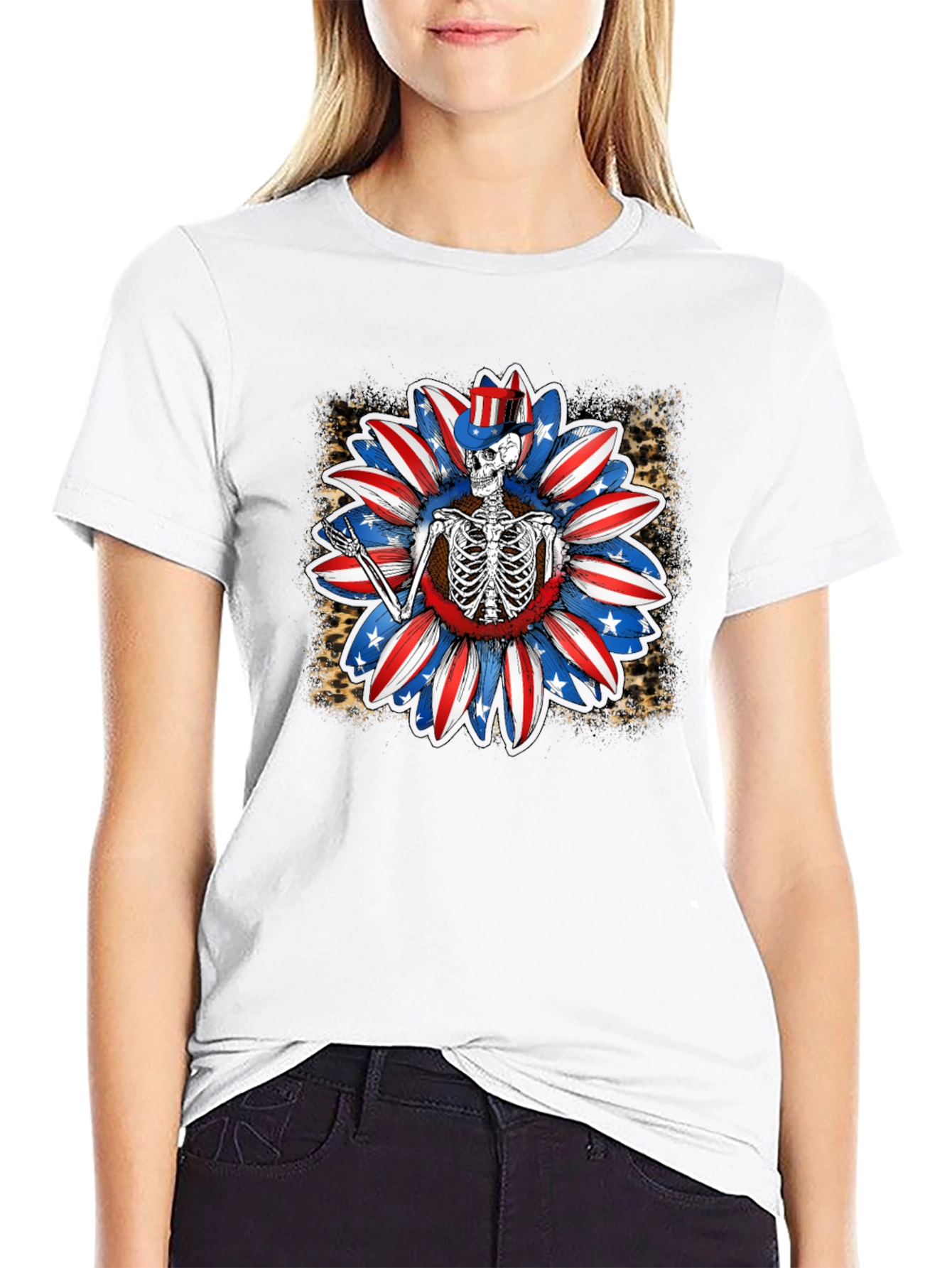 Patriotic Skeleton Sunflower Graphic Tee