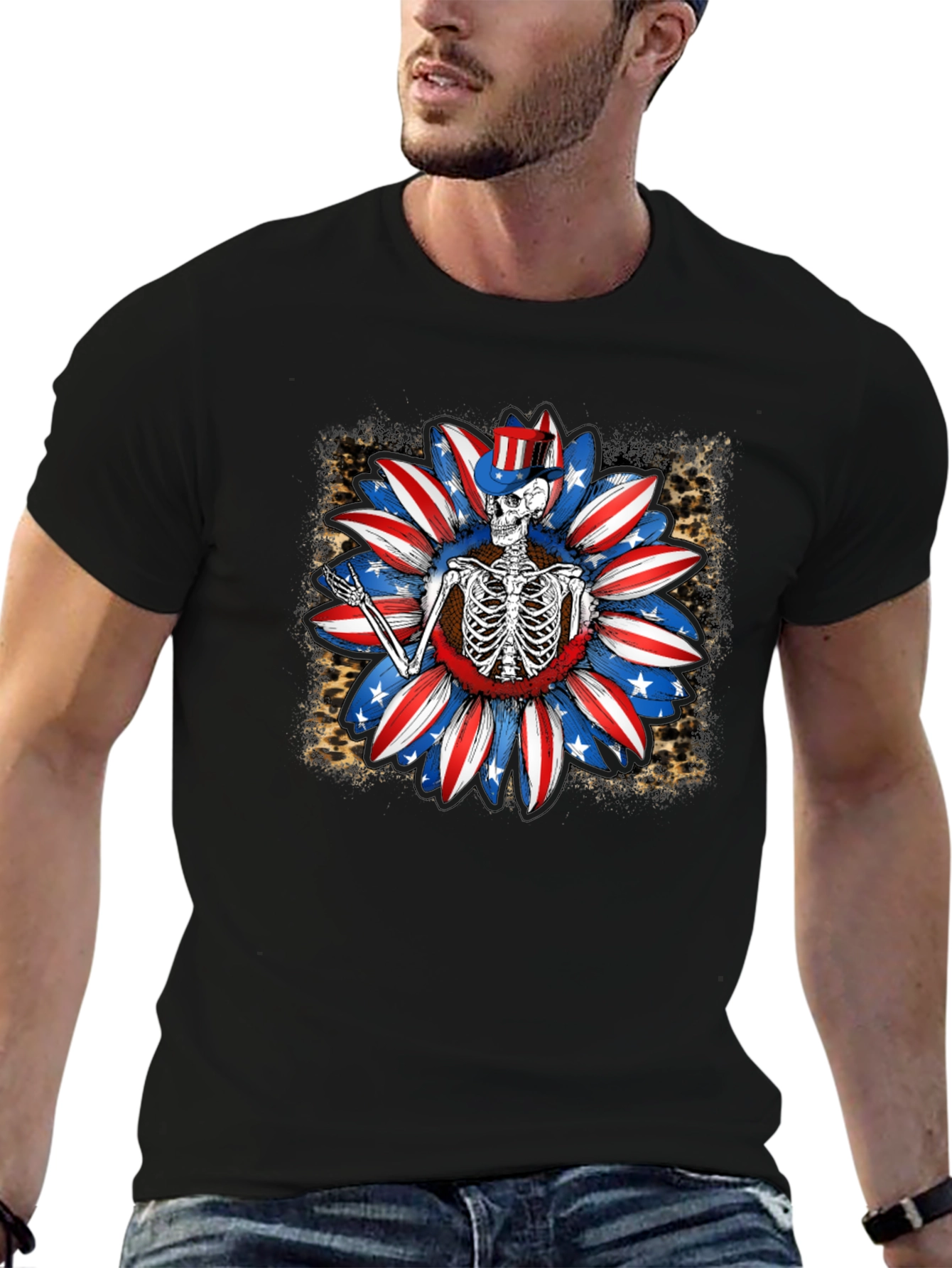 Patriotic Skeleton Sunflower Graphic Tee