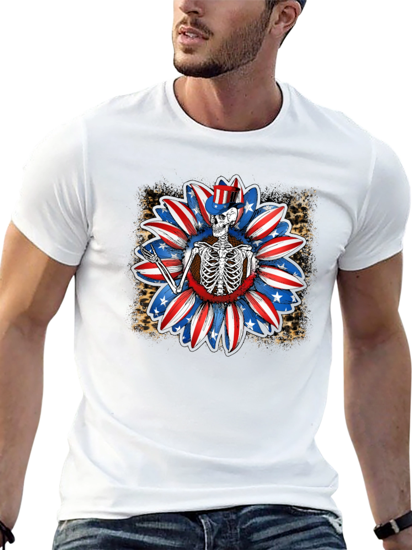 Patriotic Skeleton Sunflower Graphic Tee