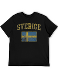 Sverige Sweden Flag Distressed Black T-Shirt