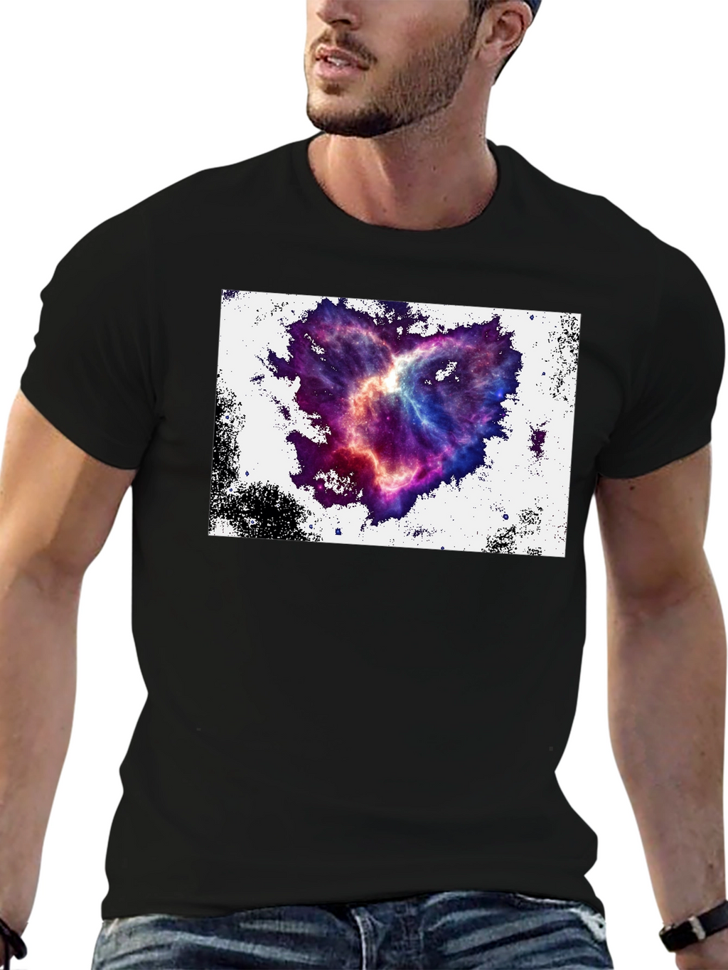 Nebula Heart Graphic Tee - Black Cotton Blend