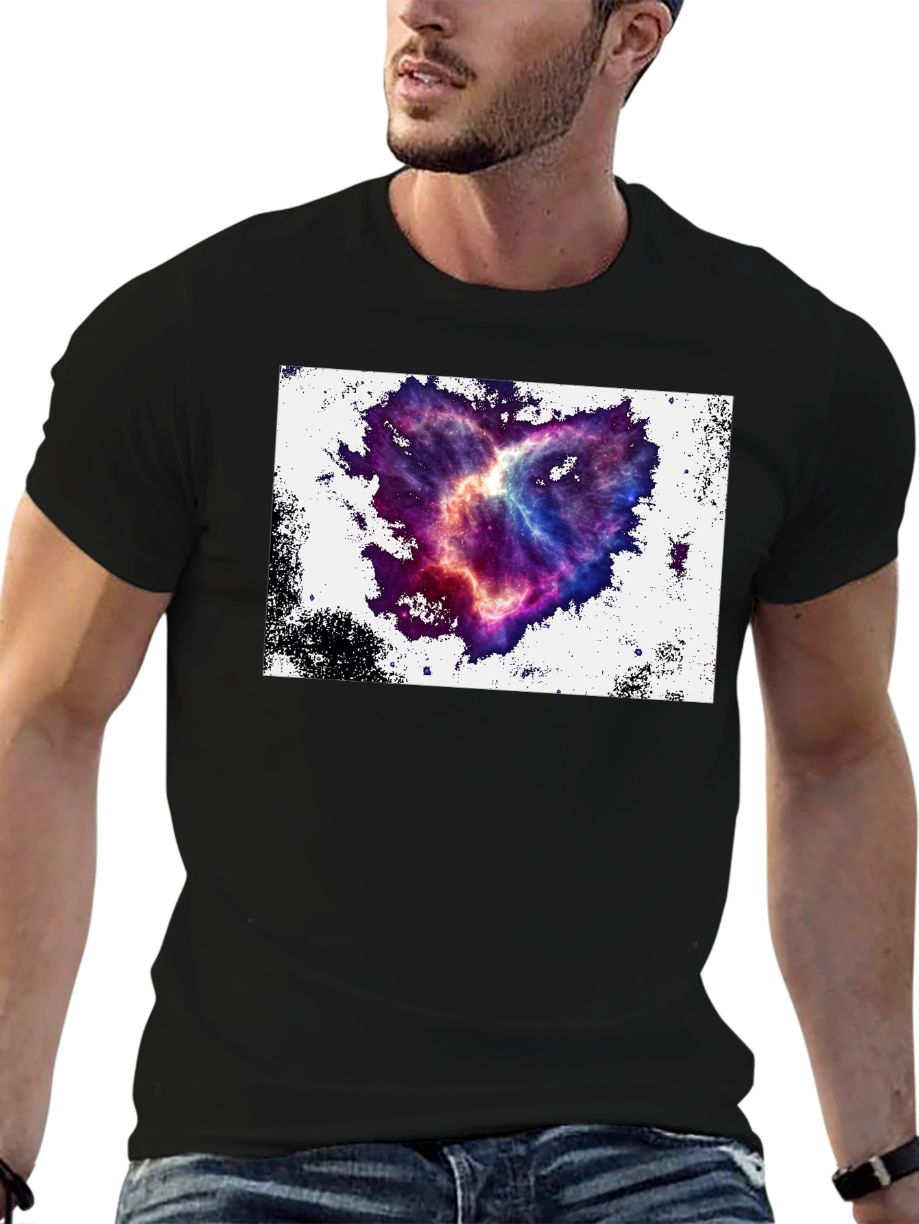 Nebula Heart Graphic Tee - Black Cotton Blend