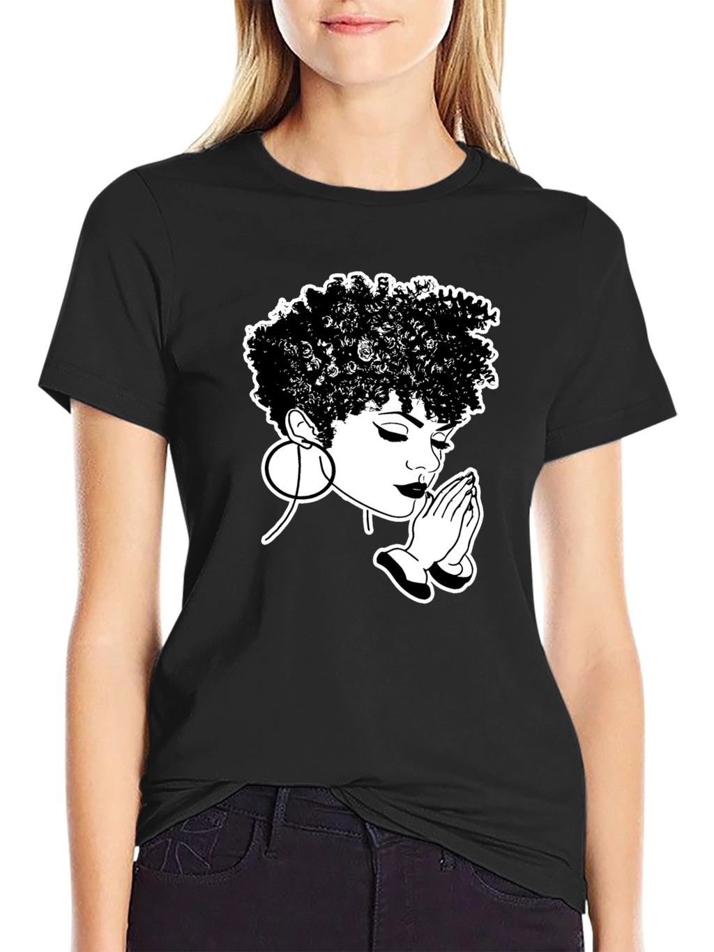 Praying Woman Graphic Tee - Stylish Black T-Shirt