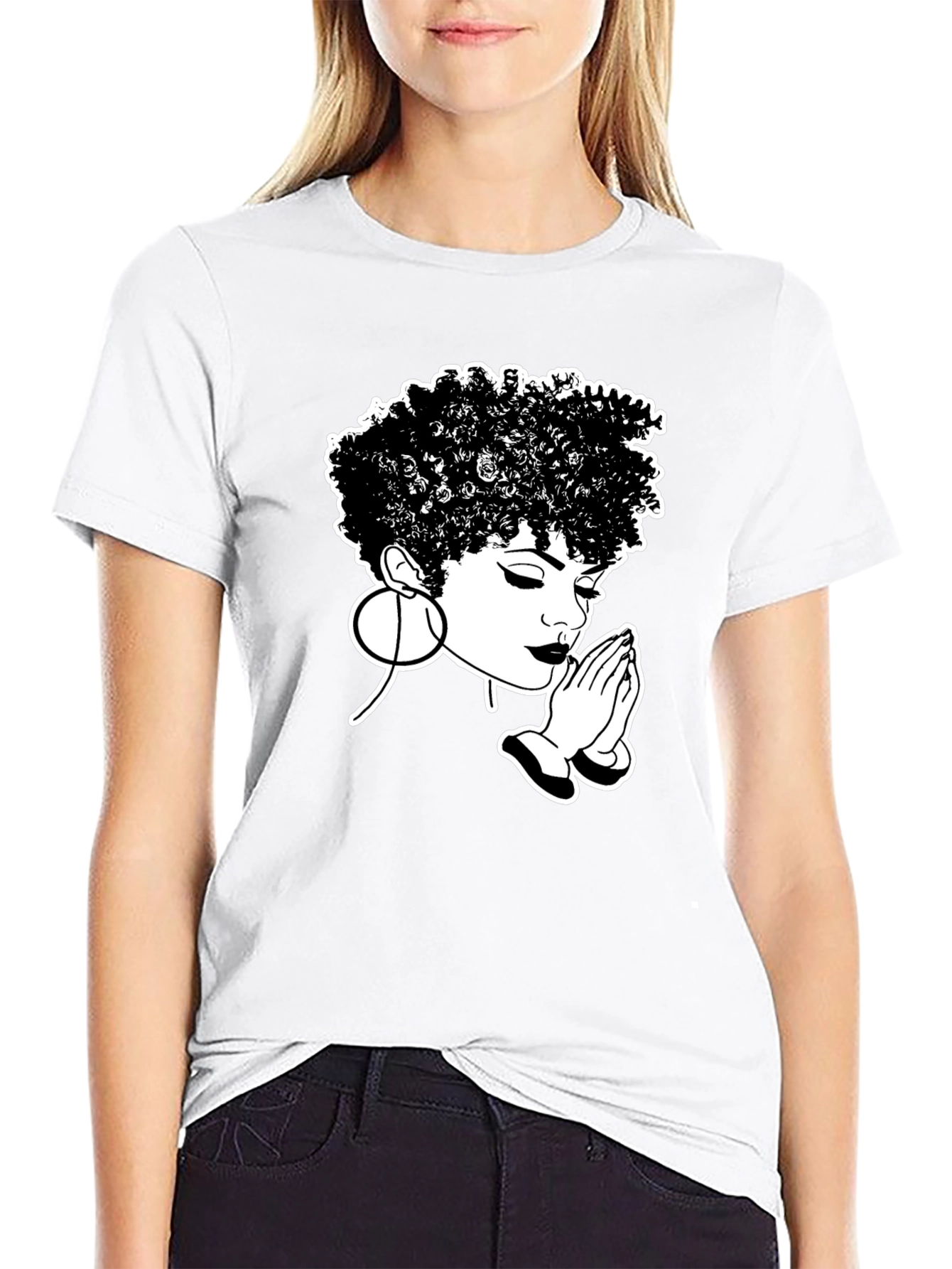Praying Woman Graphic Tee - Stylish Black T-Shirt