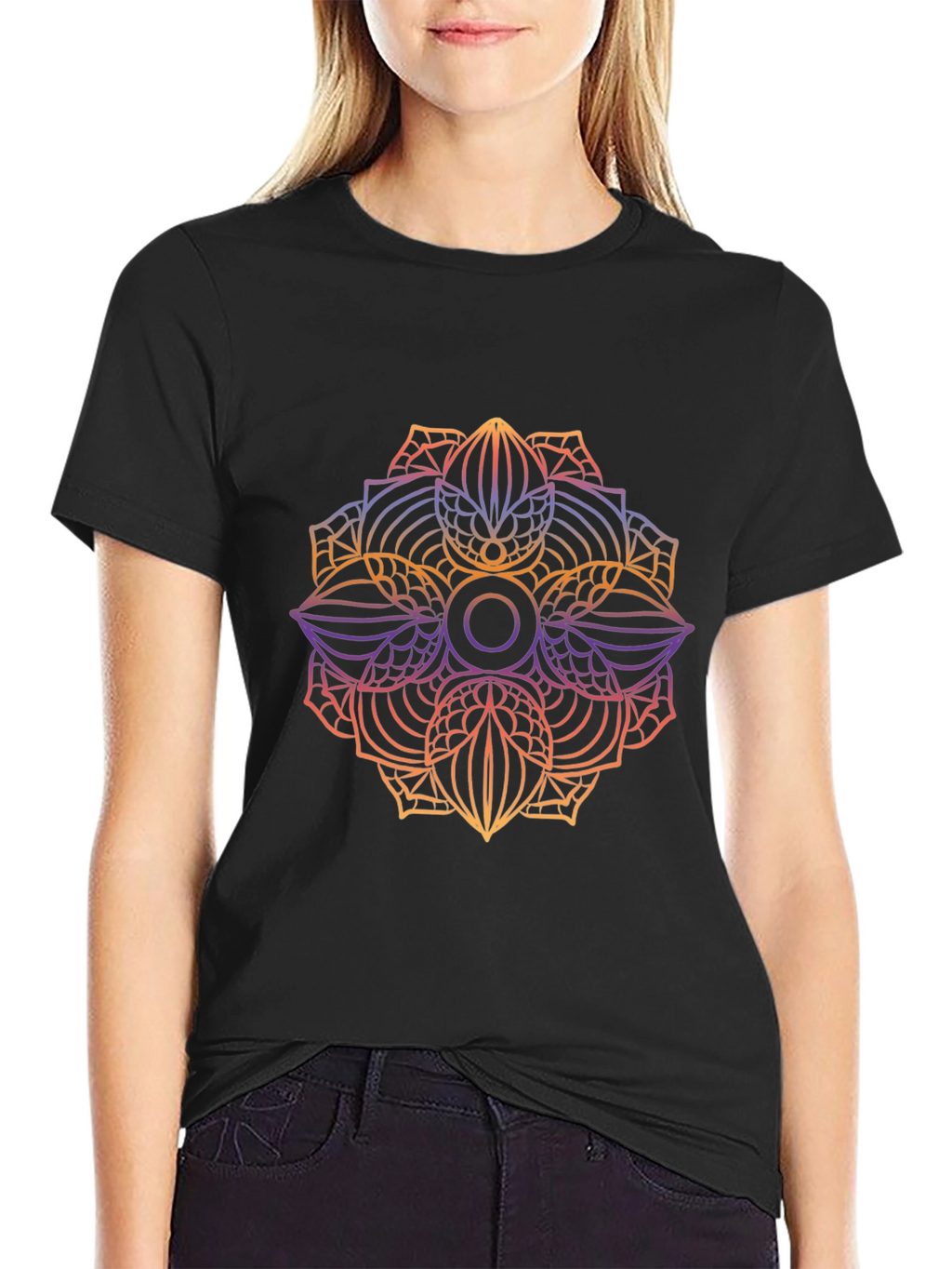 Mens Black Graphic Tee - Mandala Design