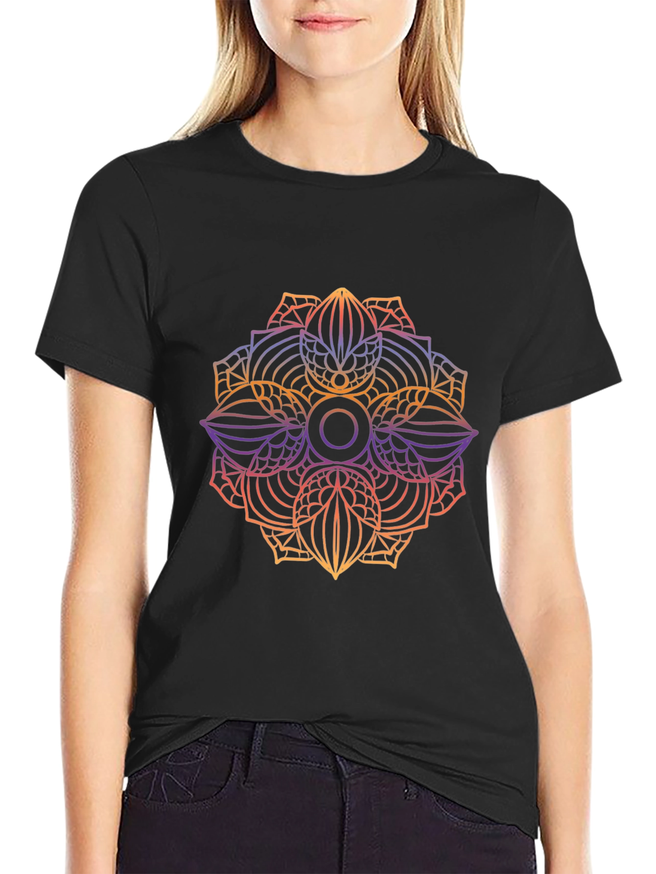Mens Black Graphic Tee - Mandala Design