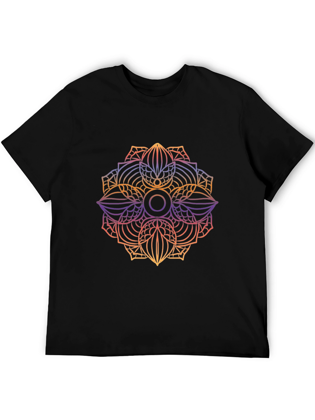 Mens Black Graphic Tee - Mandala Design
