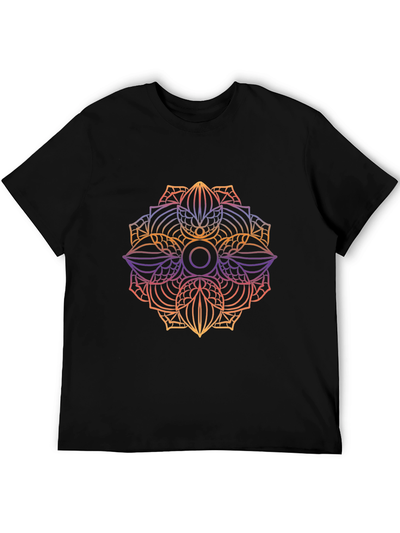 Mens Black Graphic Tee - Mandala Design