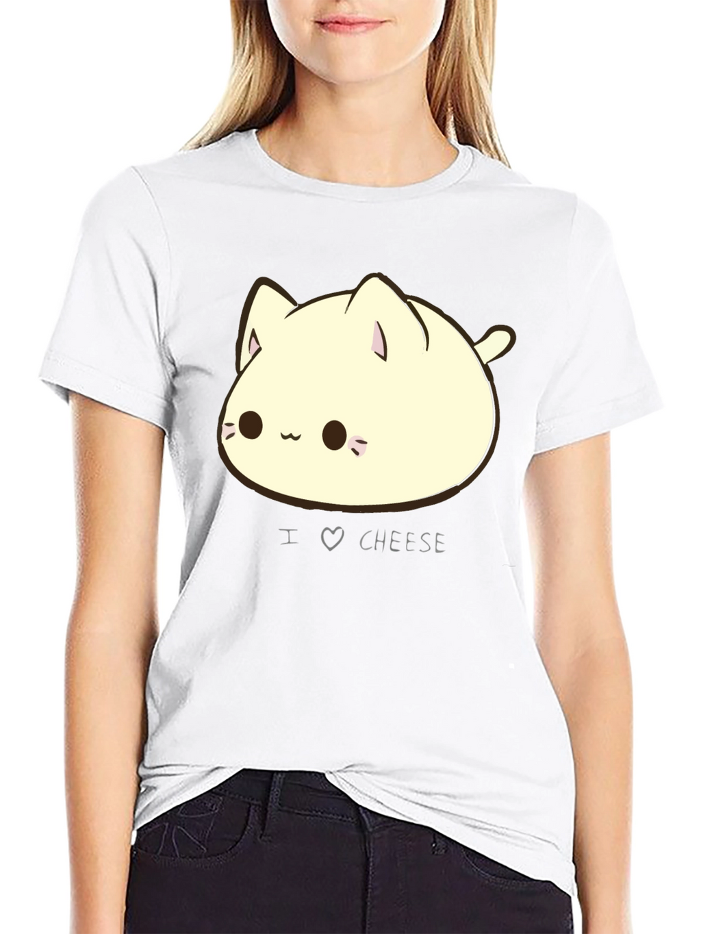I Love Cheese Cute Cat T-Shirt - Black