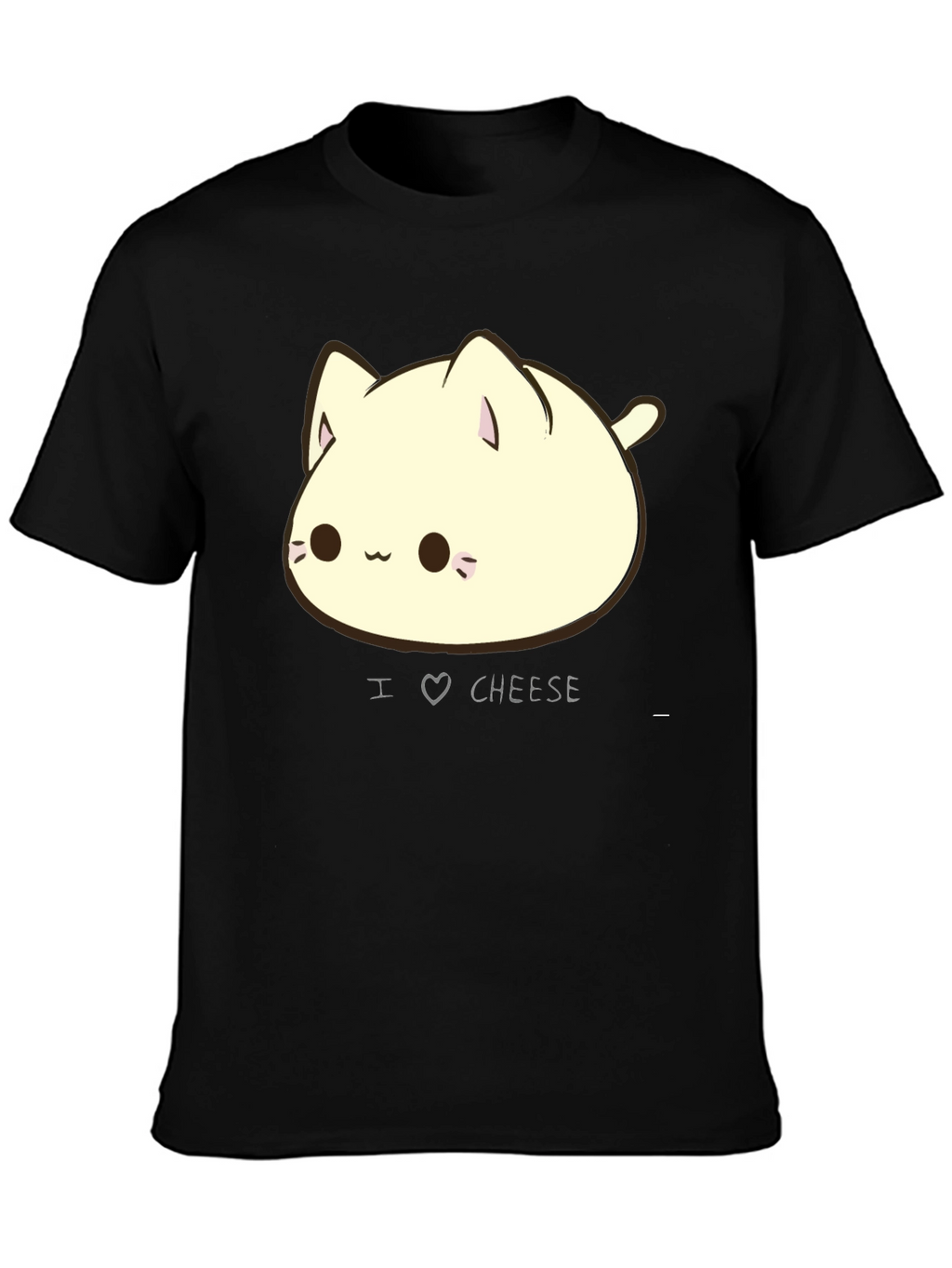 I Love Cheese Cute Cat T-Shirt - Black