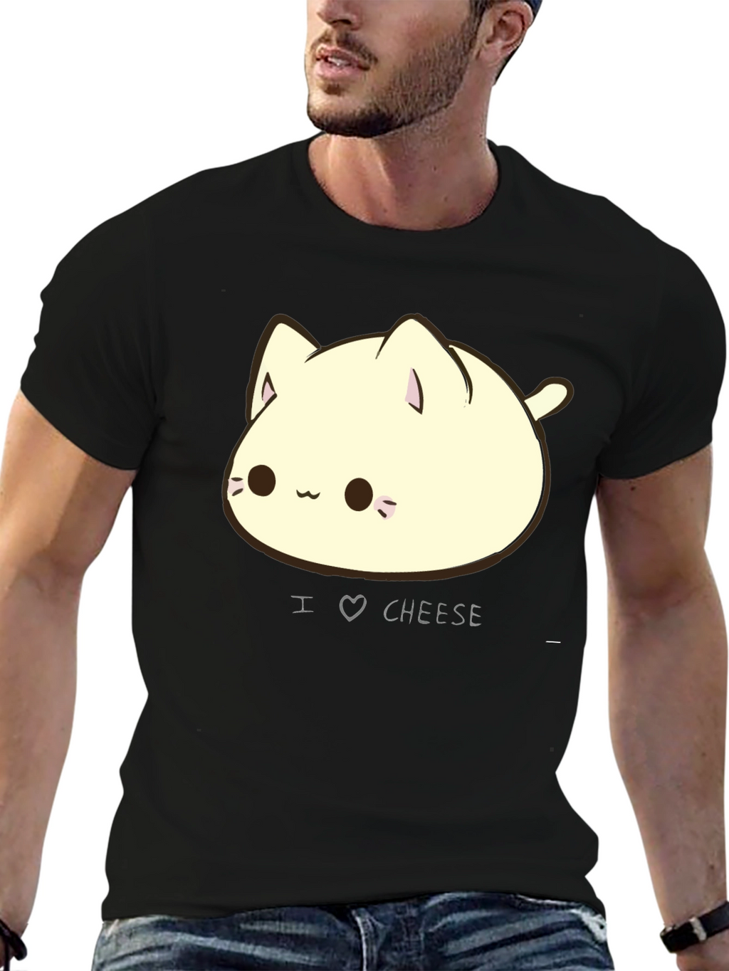 I Love Cheese Cute Cat T-Shirt - Black