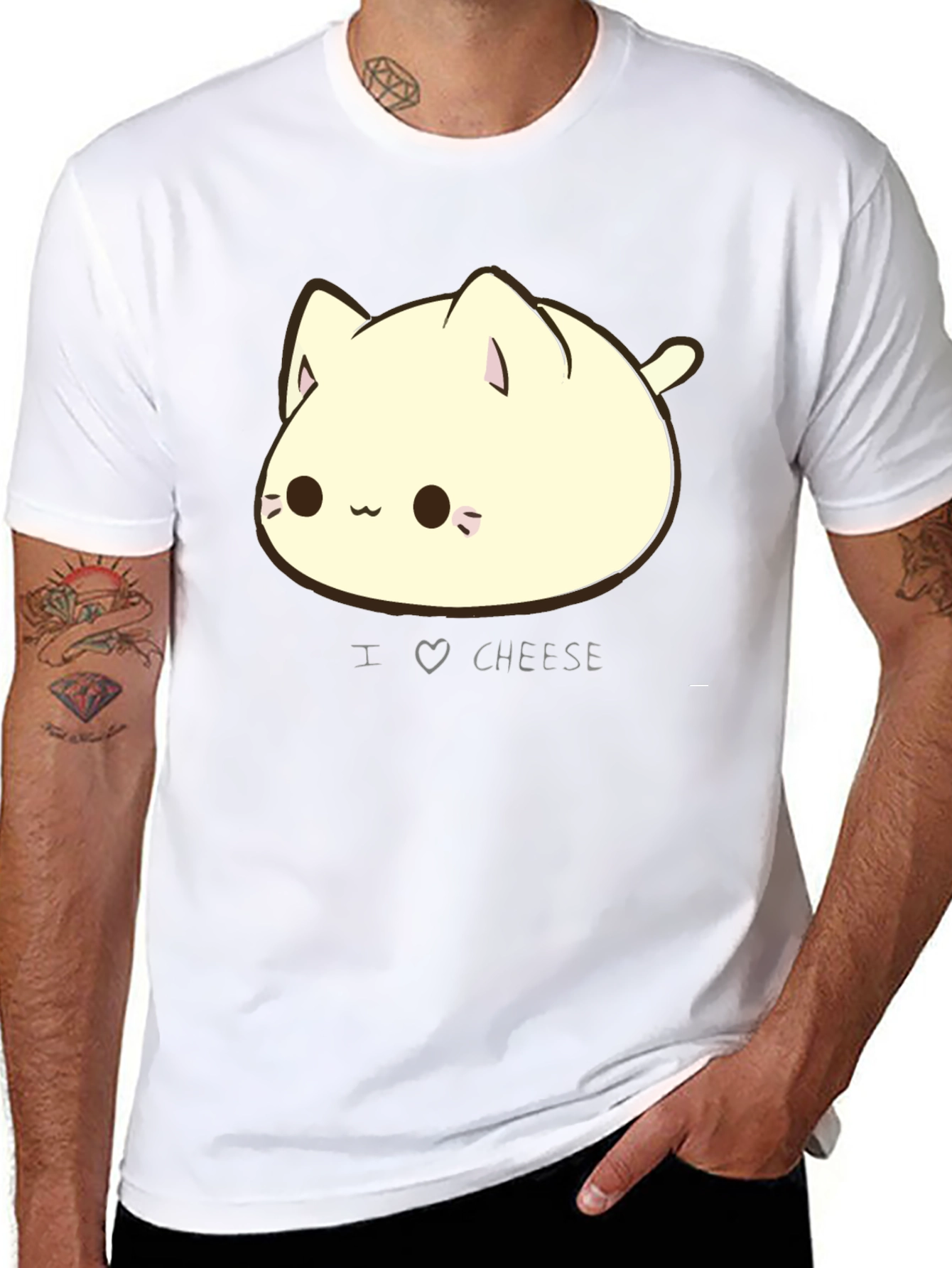 I Love Cheese Cute Cat T-Shirt - Black